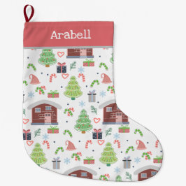 Adorable Festive Christmas Pattern Stor Julstrumpa