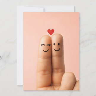 Adorable Finger Couple Art, Cute Finger Faces Inbjudningar