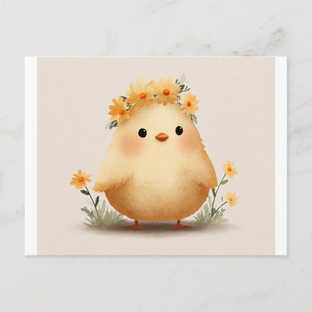 Adorable Flower Crown Chick Postcard Vykort (Framsida)