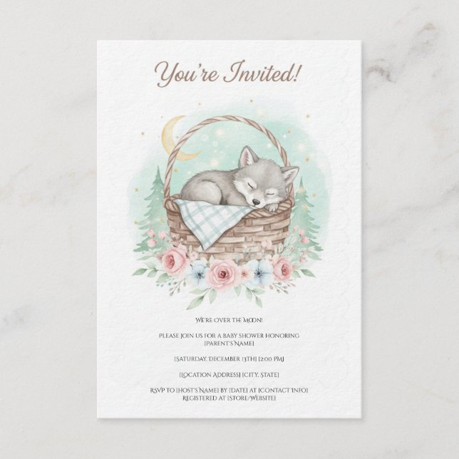 Adorable, fluffy baby wolf  Baby Shower  Inbjudningar (Framsida)