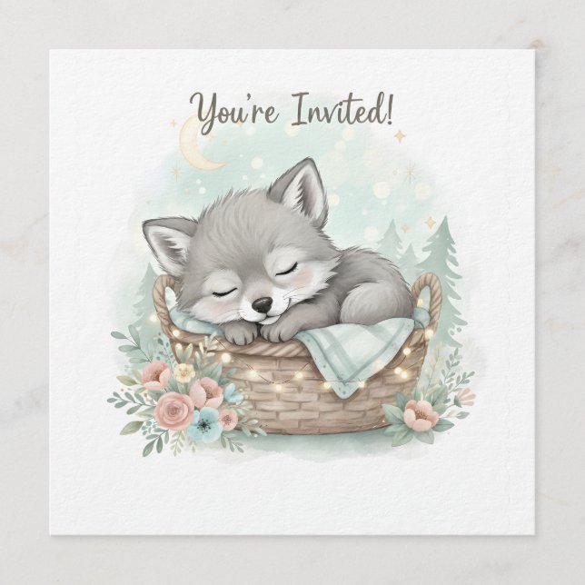 Adorable, fluffy baby wolf  Baby Shower  Inbjudningar (Framsida)