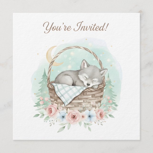 Adorable, fluffy baby wolf  Baby Shower  Inbjudningar (Framsida)