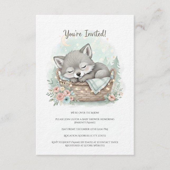 Adorable, fluffy baby wolf  Baby Shower  Inbjudningar (Framsida)