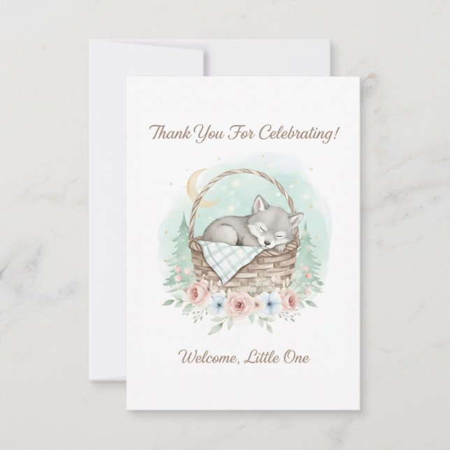 Adorable,fluffy baby wolf Baby Shower  Tack Kort (Framsida)