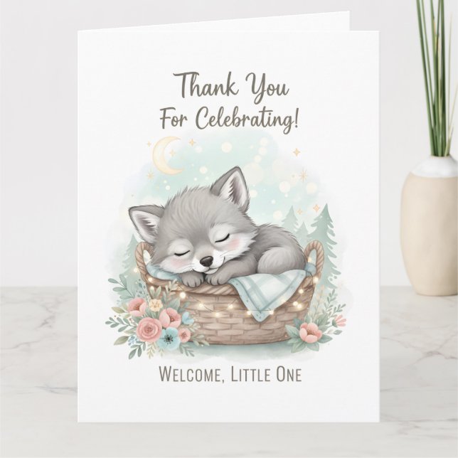 Adorable, fluffy baby wolf  Baby Shower  Tack Kort (Framsida)