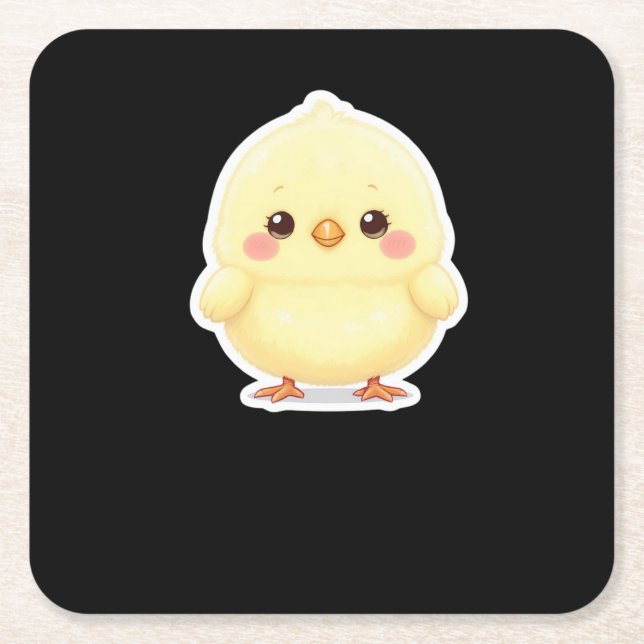 Adorable Fluffy Chibi Chick Underlägg Papper Kvadrat (Framsidan)