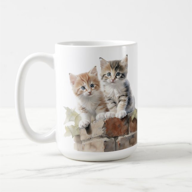 ADORABLE FLUFFY KITTENS PÅ BRICK WALL KAFFEMUGG (Vänster)
