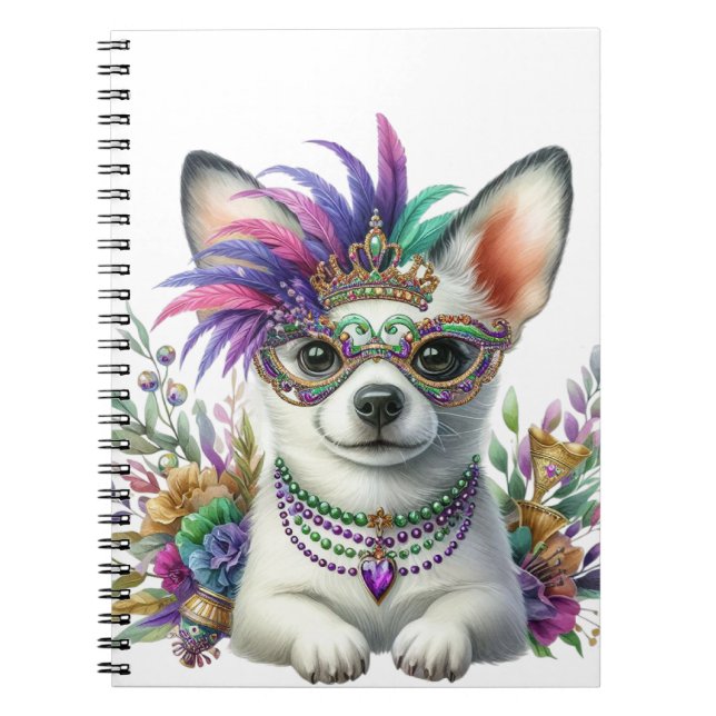 ADORABLE FLUFFY PUPPY HUND DRESSEED FOR MARDI GRAS ANTECKNINGSBOK (Framsidan)