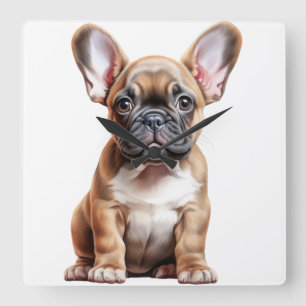 ADORABLE FRANSK BULLDOG PUPPY HUND FYRKANTIG KLOCKA