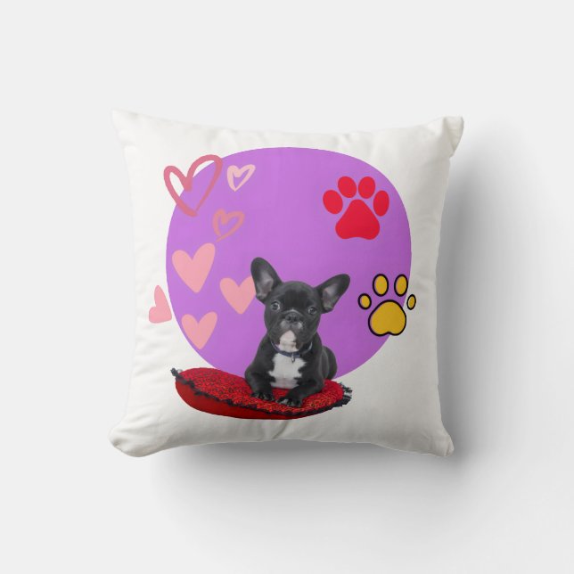 Adorable Frenchie Puppy with Hearts  Kudde (Framsida)