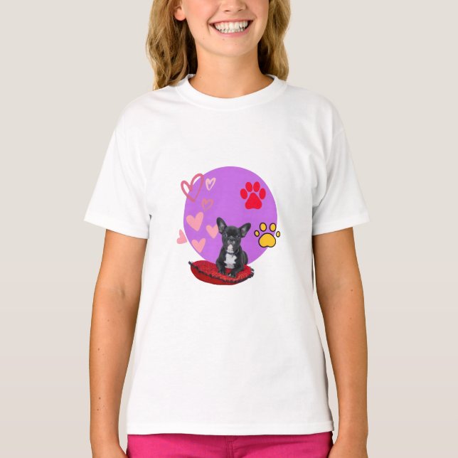 Adorable frienchie puppy with hearts  t shirt (Framsida)