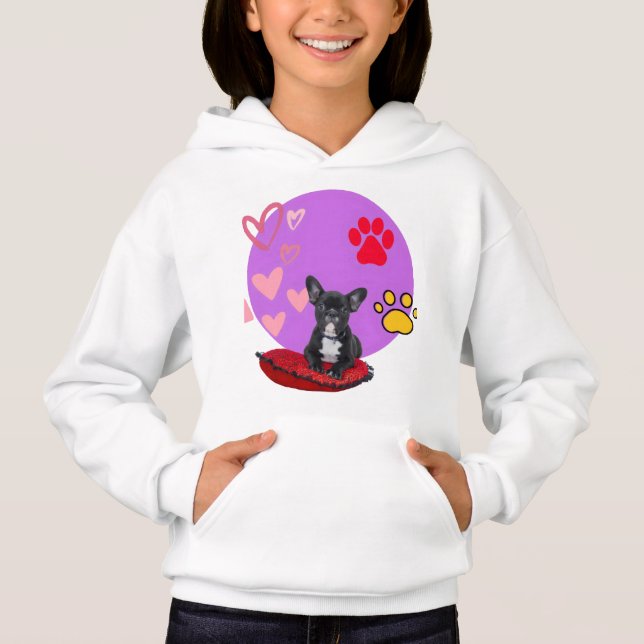 Adorable frienchie puppy with hearts  t shirt (Framsida)