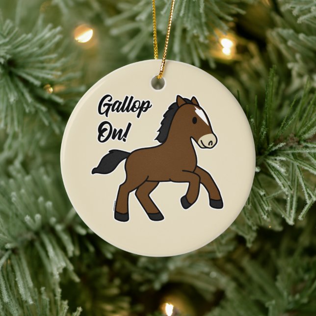 Adorable Gallop On! Happy Foal Kawaii Horse Design Julgransprydnad Keramik (Träd)