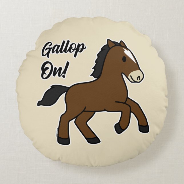 Adorable Gallop On! Happy Foal Kawaii Horse Design Rund Kudde (Framsidan)