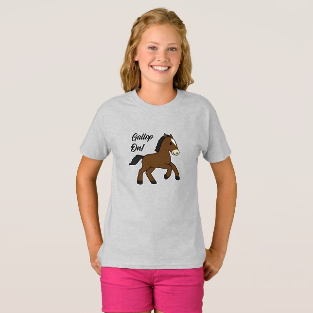 Adorable Gallop On! Happy Foal Kawaii Horse Design T Shirt (Hel framsida)