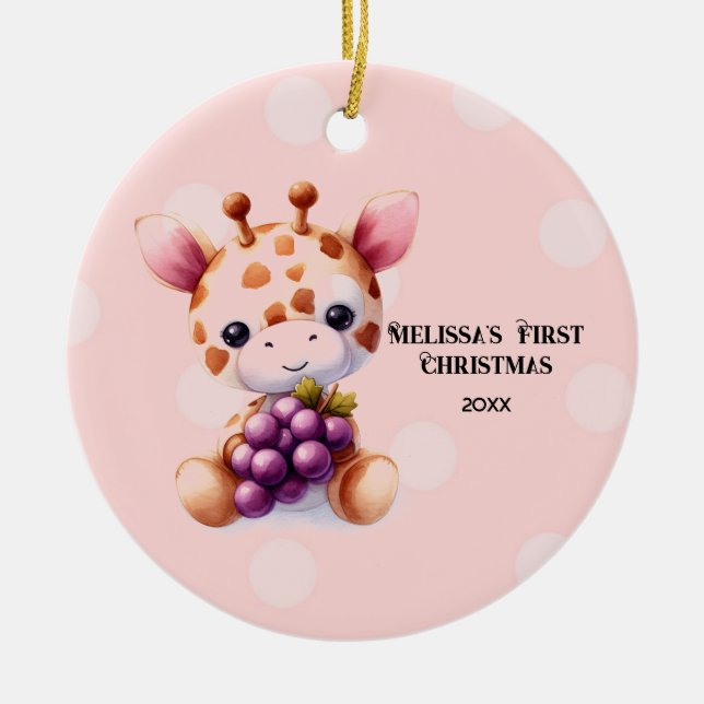 Adorable Giraffe Baby First Christmas Julgransprydnad Keramik (Framsidan)