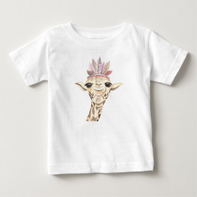 ADORABLE GIRAFFS MED ROSA OCH TAN FJÄDRAR T SHIRT (Framsida)