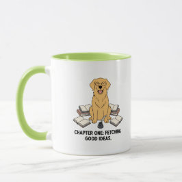 Adorable Golden Retriever Author Cartoon Design Mugg