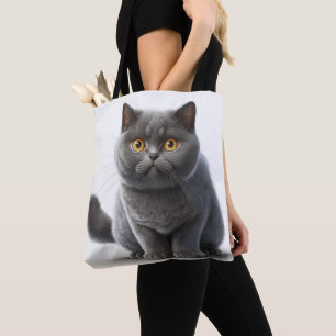 ADORABLE GRÅTT BRITISH SHORTHAIR TECKNAD CAT TYGKASSE