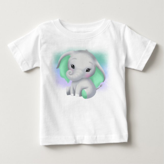 ADORABLE GRÅTT ELEFANT MED GRÖNT ÖRON T SHIRT (Framsida)