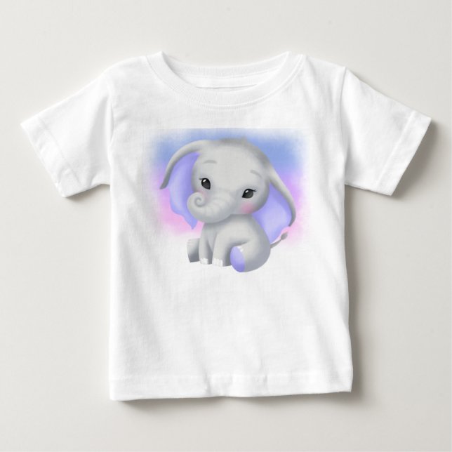 ADORABLE GRÅTT ELEFANT MED LILA ÖRON T SHIRT (Framsida)