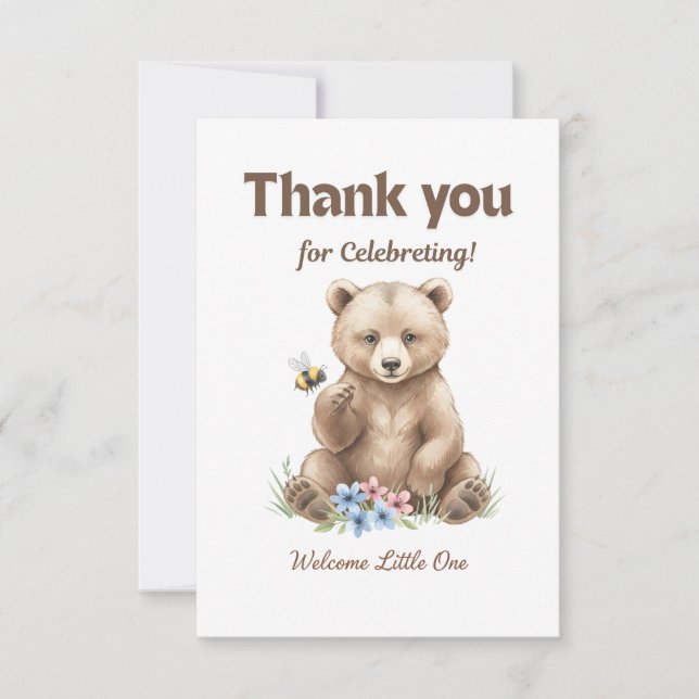 Adorable,  grizzly bear cub  Baby Shower  Tack Kort (Framsida)