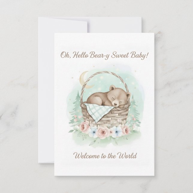 Adorable,  grizzly bear cub  Baby Shower  Tack Kort (Framsida)