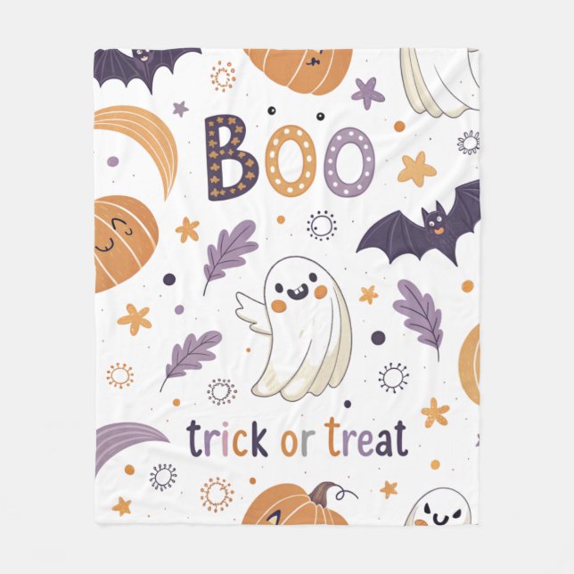 Adorable Halloween Ghost & Pumpkin Fleece Blanket (Framsidan)