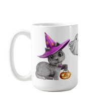 ADORABLE HALLOWEEN GRÅTT CAT GHOST HAUND HUS