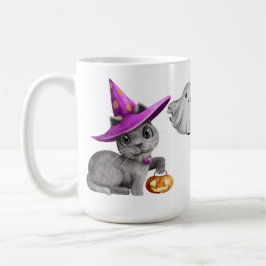 ADORABLE HALLOWEEN GRÅTT CAT GHOST HAUND HUS KAFFEMUGG