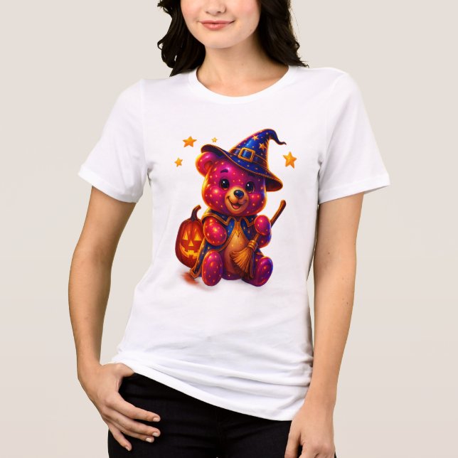 Adorable Halloween Teddy Witch T Shirt (Framsida)