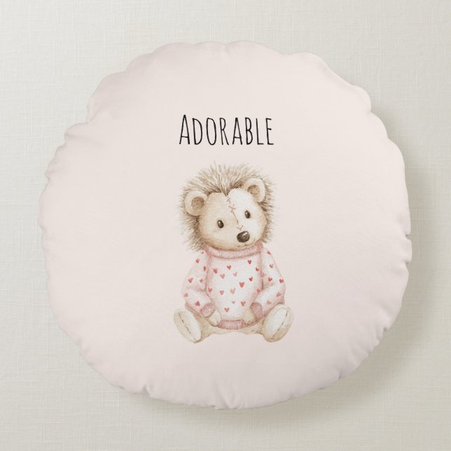 Adorable Hedgehog Heart Animal Rund Kudde (Framsidan)