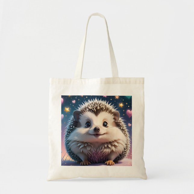 Adorable Hedgehog with stars and  hearts  Tygkasse (Framsidan)