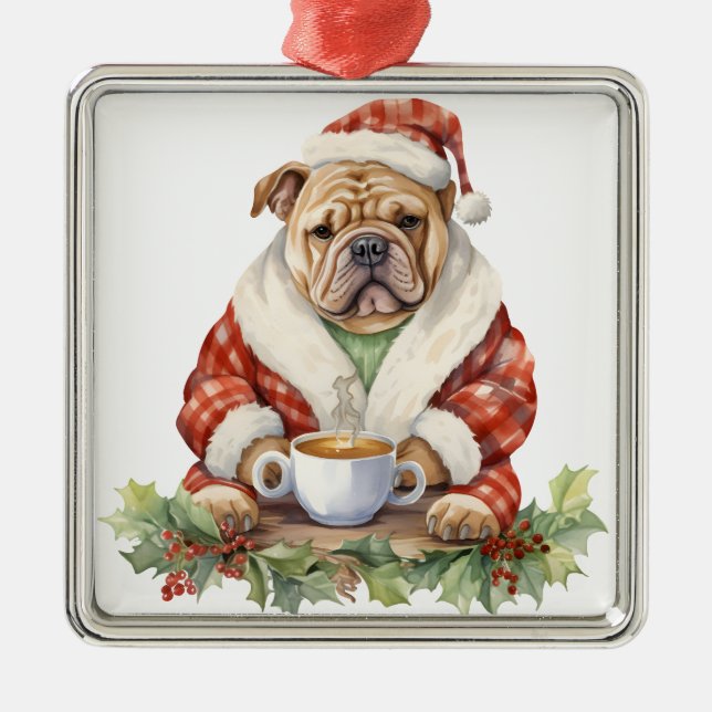 ADORABLE HELGDAG CHRISTMAS BULLDOG HUND JULGRANSPRYDNAD METALL (Framsidan)
