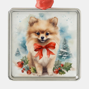 ADORABLE HELGDAG CHRISTMAS POMERANIAN PUPPY JULGRANSPRYDNAD METALL