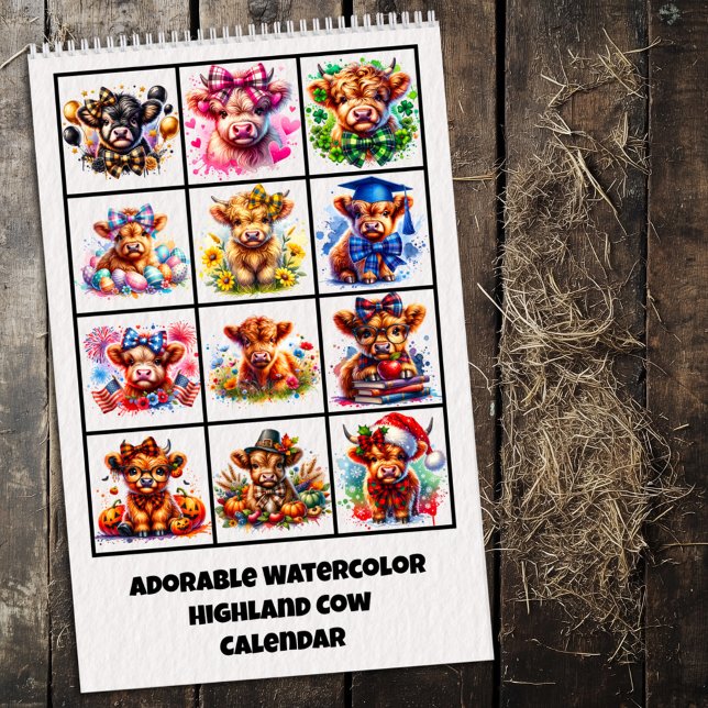 Adorable Highland Cow Watercolor Calendar Kalender (Skapare uppladdad)