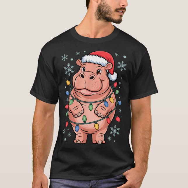 Adorable Hip Wrapped Christmas Light Santa Hat Win T Shirt (Framsida)