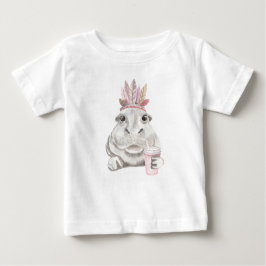 ADORABLE HIPPO MED ROSA OCH TAN FEATHERS T SHIRT
