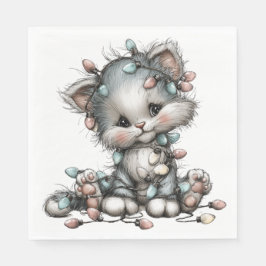 ADORABLE HOLIDAY CHRISTMAS KITTEN WITH LIGHTS PAPPERSSERVETT