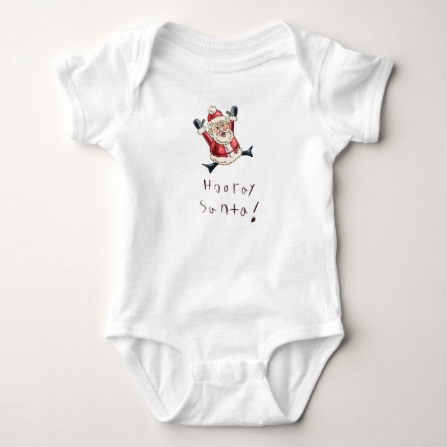 Adorable "Hooray Santa" Baby Shirt T (Framsida)
