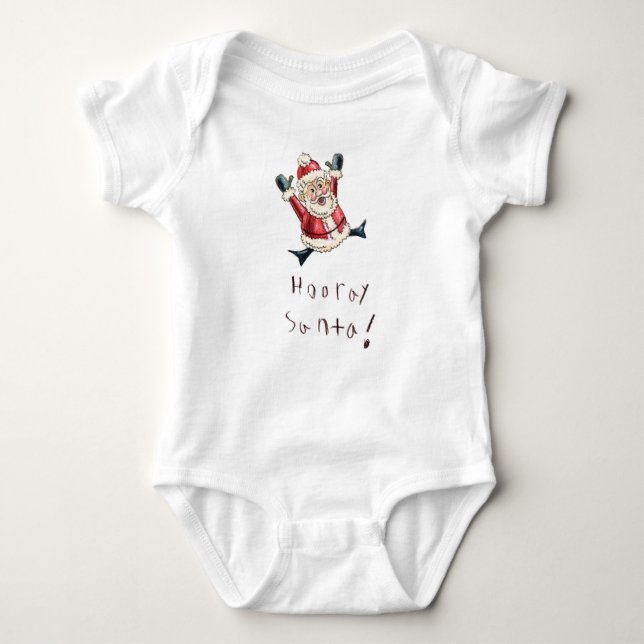 Adorable "Hooray Santa" Baby Shirt T Shirt (Framsida)