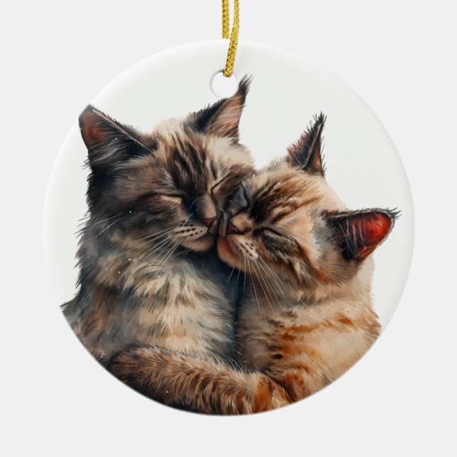 ADORABLE HUGGING SIAMESE CATS JULGRANSPRYDNAD KERAMIK (Framsidan)
