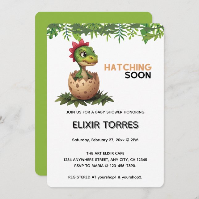 Adorable Kawaii Baby Dinosaur Hatching Inbjudningar (Fram/baksida)