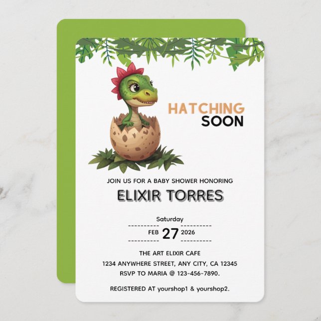 Adorable Kawaii Baby Dinosaur Hatching Inbjudningar (Fram/baksida)