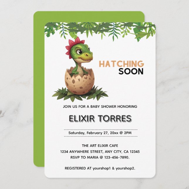 Adorable Kawaii Baby Dinosaur Hatching Inbjudningar (Fram/baksida)