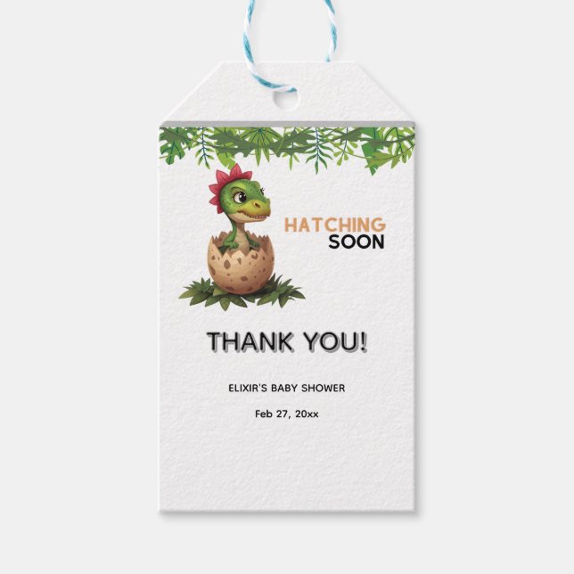 Adorable Kawaii Baby Dinosaur Hatching Presentetikett (Framsidan)