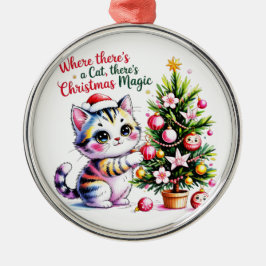 Adorable Kawaii Christmas Cat Personalized Holiday Julgransprydnad Metall