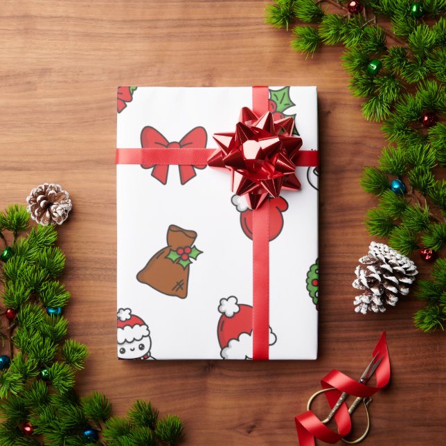 Adorable Kawaii Christmas Holiday Pattern Gift Presentpapper (Julgåva)