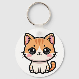 Adorable Kawaii Ginger Cat Illustration Nyckelring