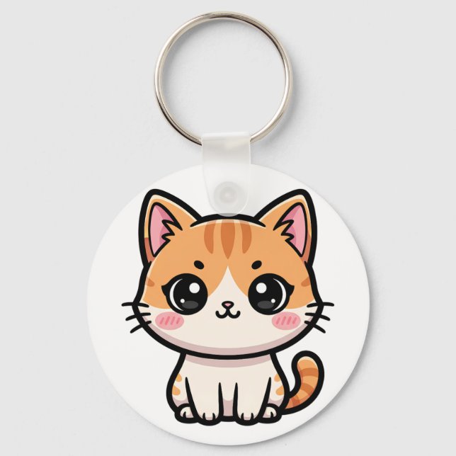 Adorable Kawaii Ginger Cat Illustration Nyckelring (Framsida)
